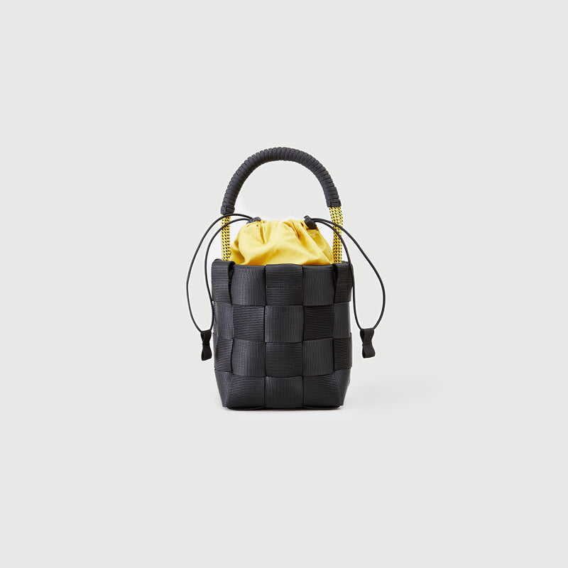 A221//WIDE.WEB.SMALL.SQUARE BASKET SLING - ochre yellow - rope handle